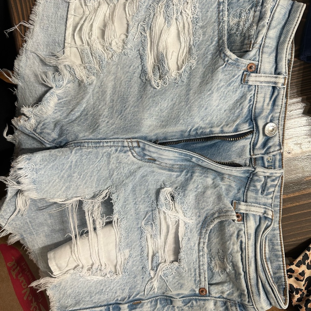 Distressed Light Blue Denim Shorts